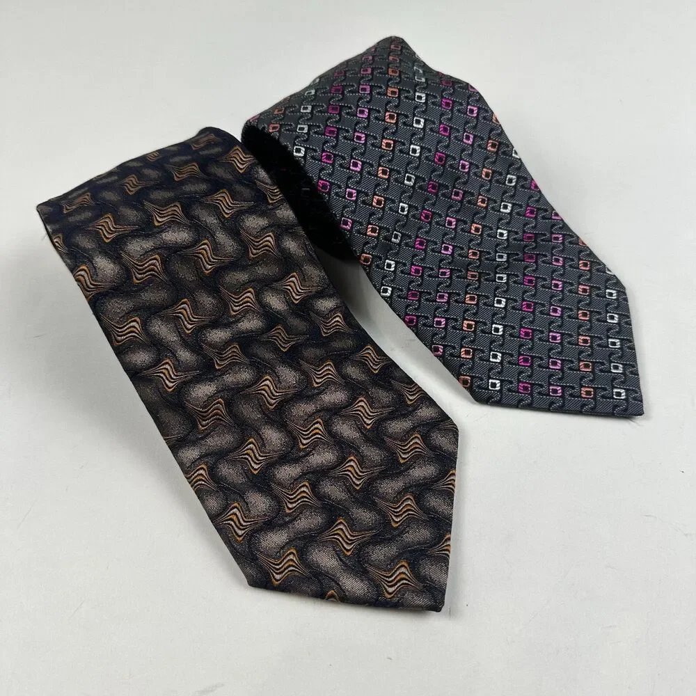 KOLTE Italy Set of 2 Men's Designer Neckties Italian Silk Abstract Art Geometric